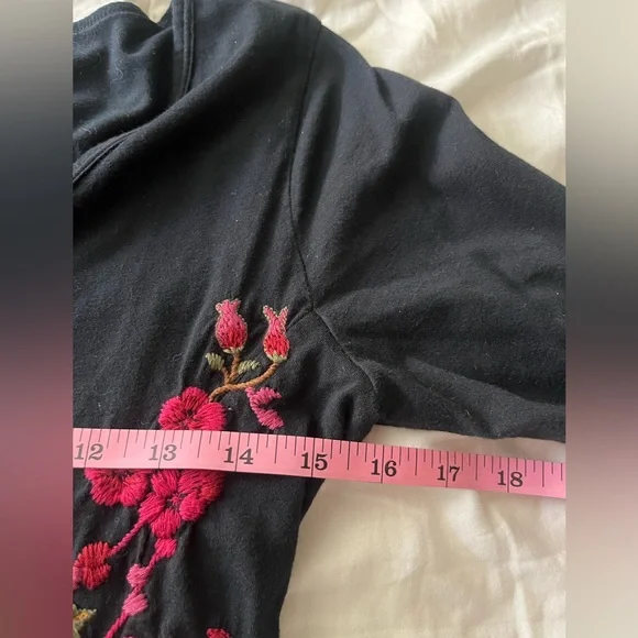 JW Los Angeles floral embroidery black cotton dress size medium - Picture 14 of 16